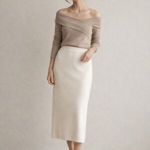 Minimalist Cream Wool Midi Skirt Old Money Quiet Luxury Knit Pencil Clean Girl